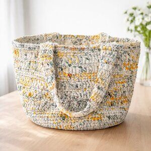 Spring boho crochet woven recycled plastic handmade unique beach bag
